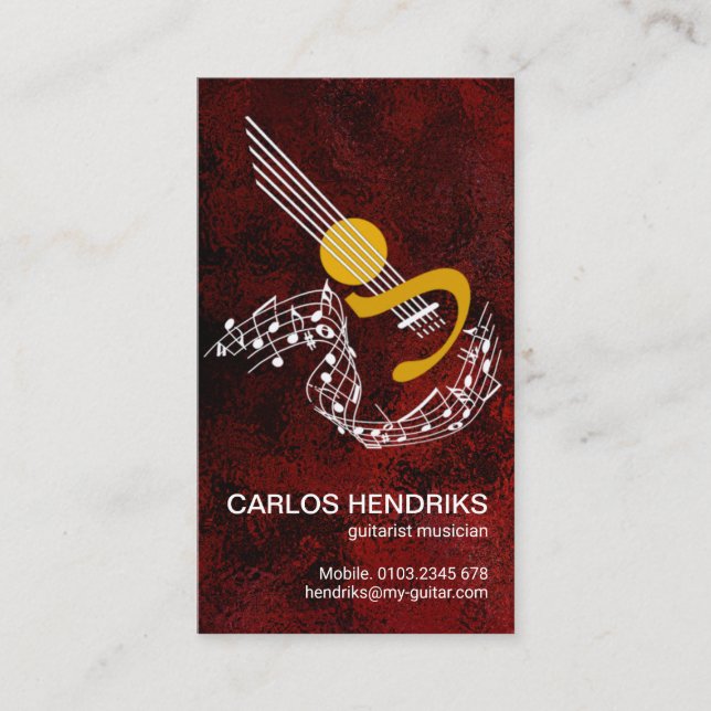 Cartão De Visita Notas De Música Flutuantes Guitarra Riffs Red Grun (Frente)