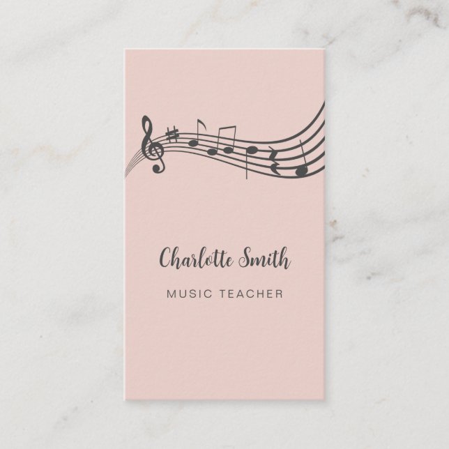 Cartão De Visita Notas de Música Professora Elegante Blush Pink (Frente)