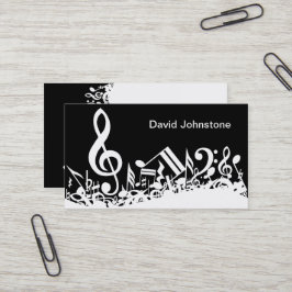 Cartão De Visita Notas Musicais Brancas Personalizadas em Preto