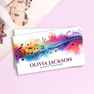 Cartão De Visita Notas Musicais Coloridas Aquarela