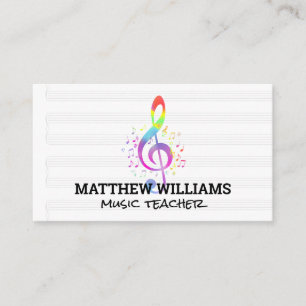 Cartão De Visita Notas Musicais Coloridas e Folhas de Música