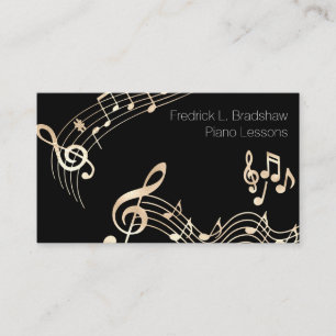 Cartão De Visita Notas Musicais Douradas em Preto