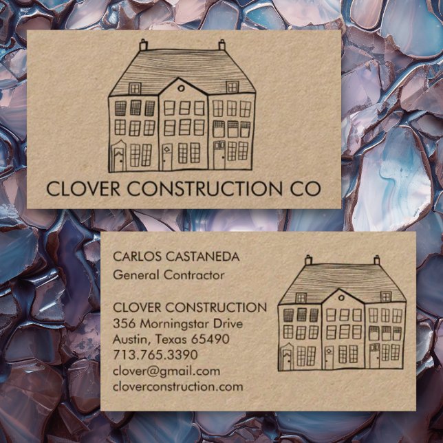 Cartão De Visita Nova empresa de construção moderna doméstica Kraft (Custom business card with house line art drawing. Add your own text to this kraft card)