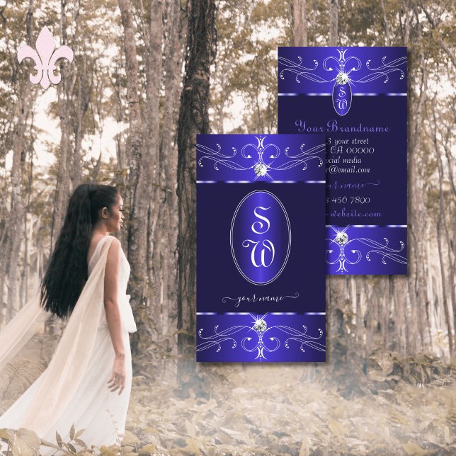 Cartão De Visita Novelty Royal Blue Ornamentados Iniciais Chic (Criador carregado)