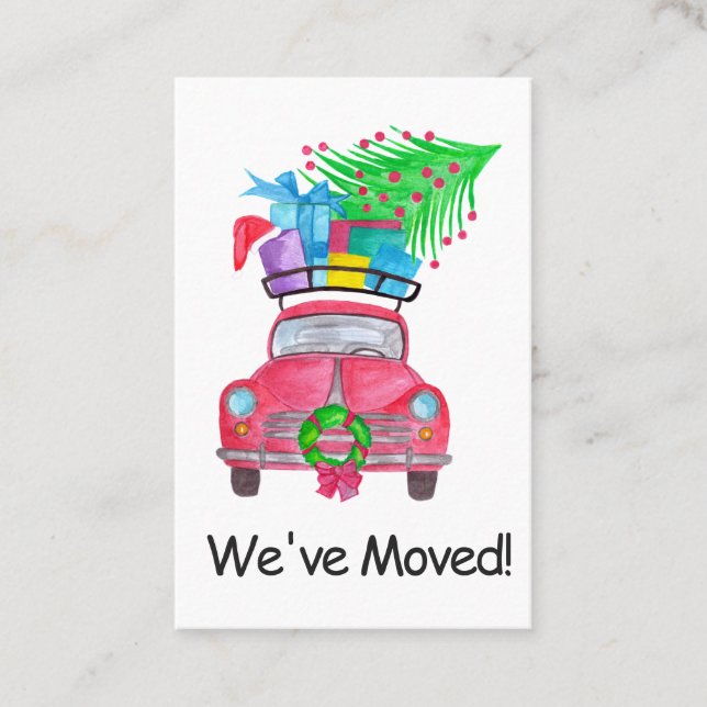 Cartão De Visita Novo Endereço Carro Vermelho com presentes de Nata (Frente)