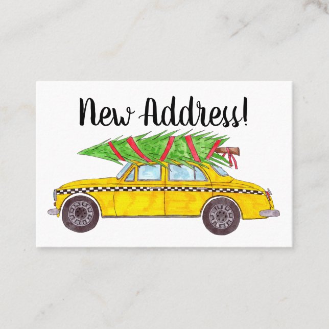 Cartão De Visita Novo Endereço NY Taxi com árvore de Natal (Frente)