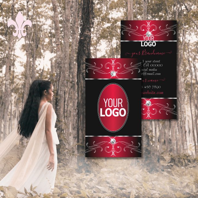 Cartão De Visita Novos ornamentos de Ornamentado vermelho preto Jov (Criador carregado)