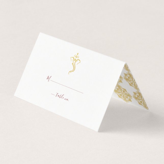 Cartão De Visita Número da Tabela de Casamento Red & Dourada Ganesh (Frente)