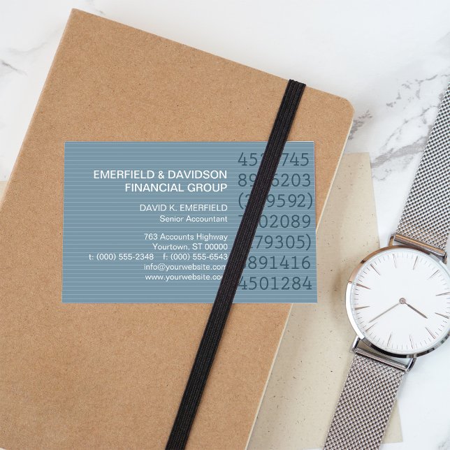 Cartão De Visita Número de Colunas Azul Contador Pinstripe (Criador carregado)