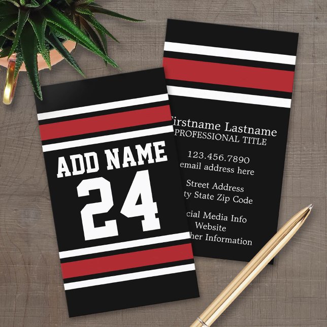 Cartão De Visita Número de Nome Personalizado de Jersey do Black an (Custom Business Card Template)