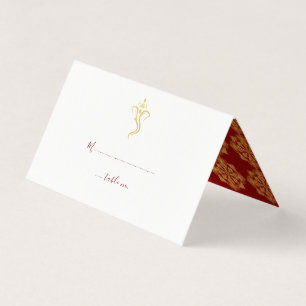 Cartão De Visita Número vermelho & Dourado da mesa do casamento de