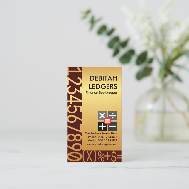 Cartão De Visita Números Dourados impressionantes Manutenção de liv (Em pé/Frente)