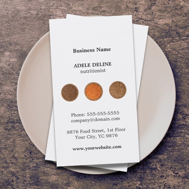 Cartão De Visita Nutrição moderna para a saúde das sementes limpas (Criador carregado)
