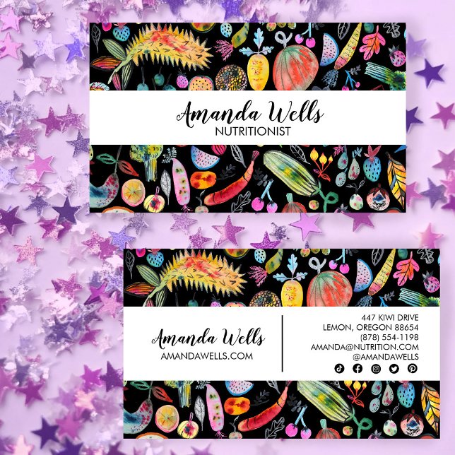 Cartão De Visita Nutricionista Chef Veggies Exclusivos Dieticianos  (Nutritionist Chef Dietitian Unique Veggies Fruits Business Card
)