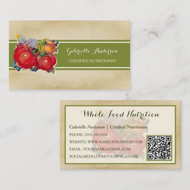 Cartão De Visita Nutricionista de Alimentos Integrais Tomate (Frente/Verso)