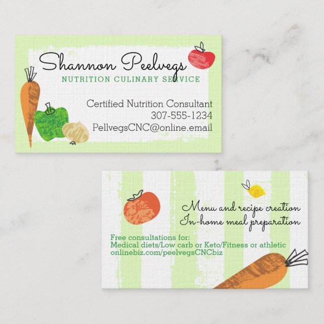 Cartão De Visita Nutricionista de chef saudável e orgânico fruta ve (Frente/Verso)