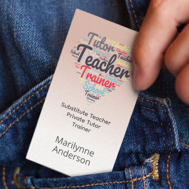 Cartão De Visita Nuvem de Palavras Rosa do Professor (Criador carregado)