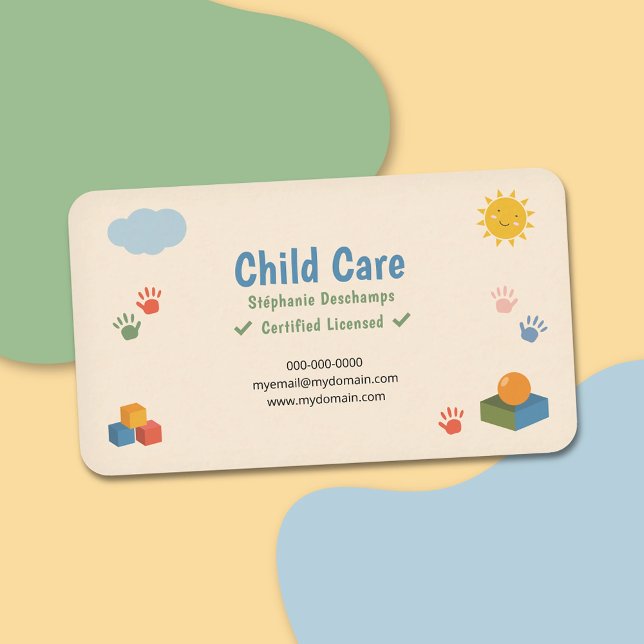 Cartão De Visita Nuvem & Sol Sorridente - Creche (Cloud & Smiling Sun - Child Care Business Card)