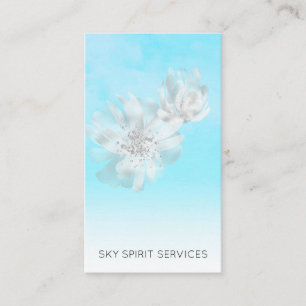 Cartão De Visita *~* Nuvens Azuis do Céu Flores QR Shimmer Brilhan