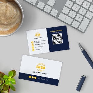 Cartão De Visita O amarelo azul profissional adiciona o código QR