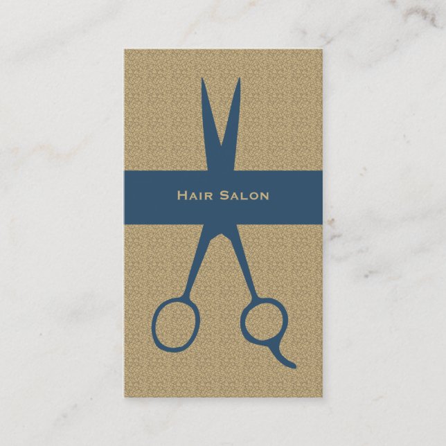 Cartão De Visita O azul bege elegante simples Scissor o (Frente)