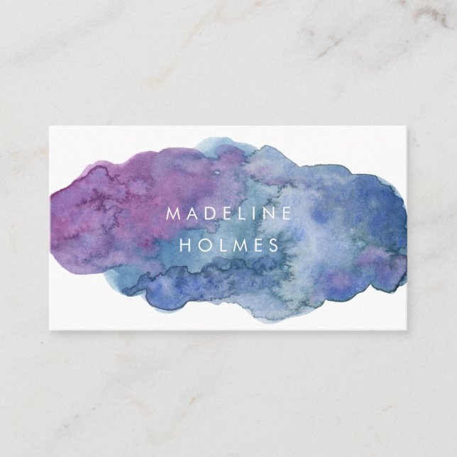 Cartão De Visita O azul moderno da escova da aguarela da arte (Frente)