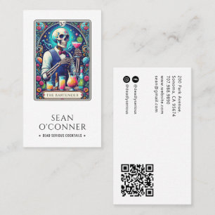 Cartão De Visita O Bartender Tarot Esqueleto QR