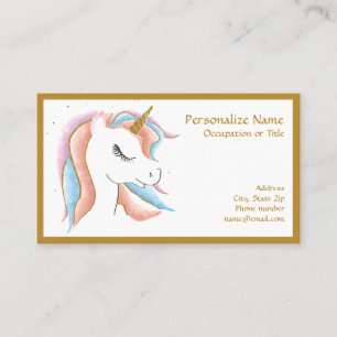 Cartão De Visita O bebê branco Unicórnio Pastel Azul Dourado Horn