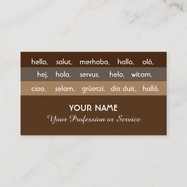 Cartão De Visita O castanho listra línguas internacionais saudação (Frente)