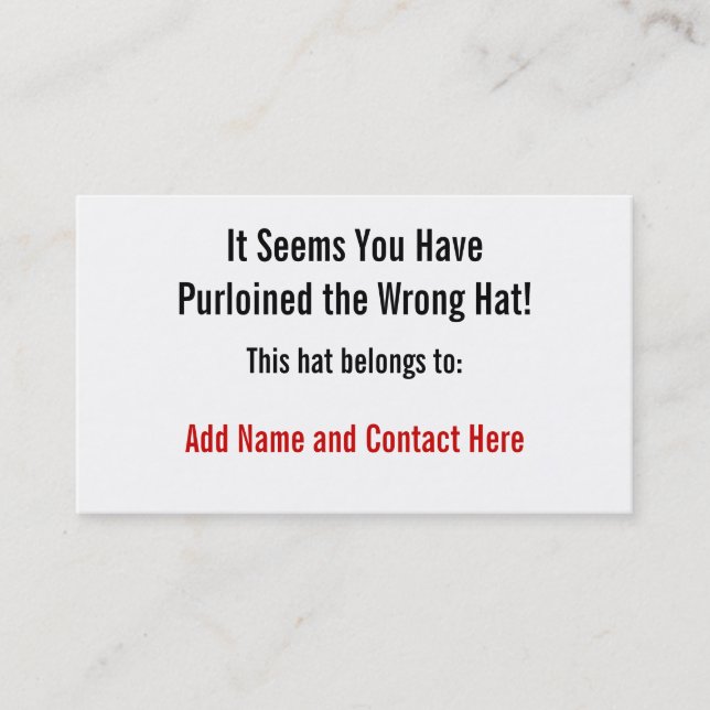 Cartão De Visita O chapéu errado (Frente)