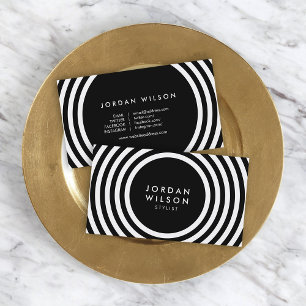 Cartão De Visita O círculo preto & branco minimalista alinha meios