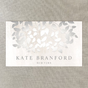 Cartão De Visita O Elegante Faux Silver Sai De Marble Branco