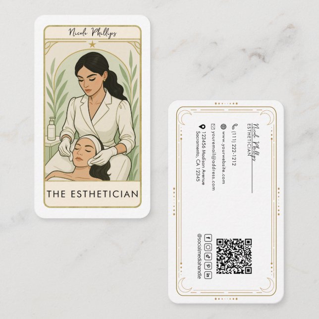 Cartão De Visita O Estheticista Skin Care Tarot Social Media QR (Frente/Verso)