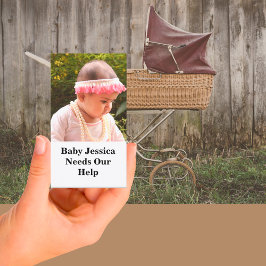 Cartão De Visita O nome do bebê precisa da nossa ajuda doar o cartã