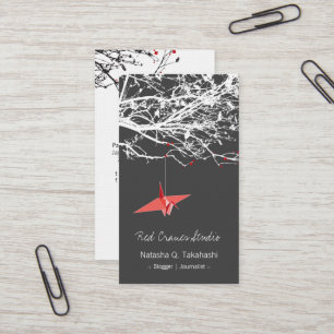 Cartão De Visita O papel vermelho japonês de Origami Cranes a