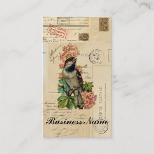 Cartão De Visita O pássaro do vintage floresce a caixa francesa do