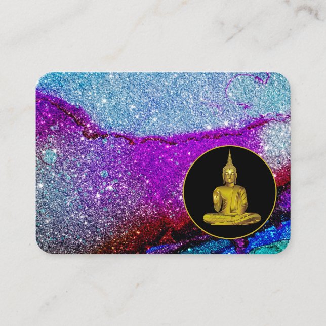 Cartão De Visita *~* O Rainbow Universe Glitter Meditation Buddha (Frente)