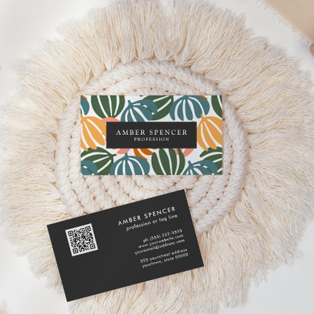 CARTÃO DE VISITA O RETRO DE CÓDIGO QR DEIXA O BOTÂNICO BRUTO (Criador carregado)