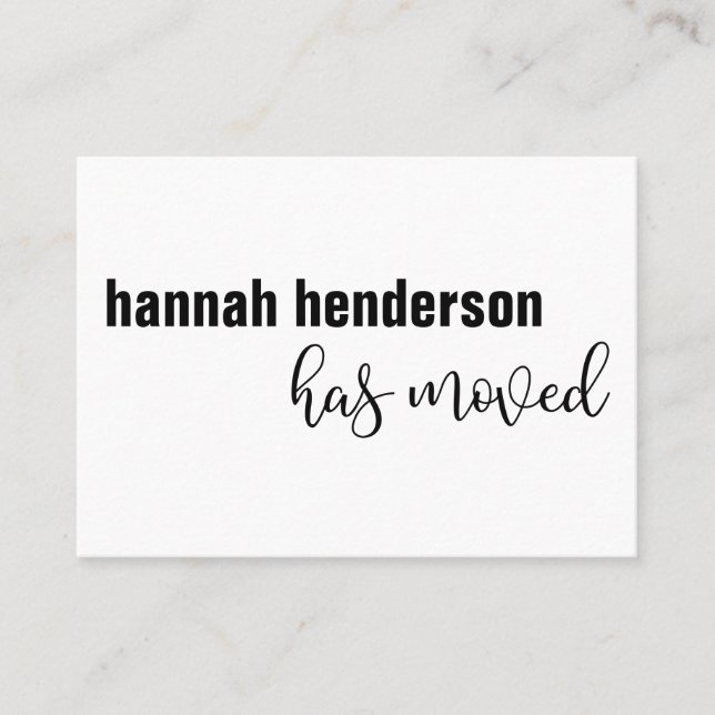 Cartão De Visita O Solteiro preto e branco moderno mudou de placa (Frente)