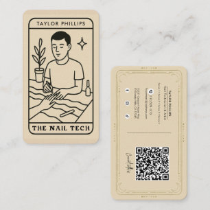 Cartão De Visita O Técnico de Unhas Masculino Místico Tarot QR da M