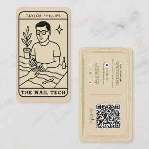 Cartão De Visita O Técnico de Unhas Masculino Místico Tarot QR Soci
