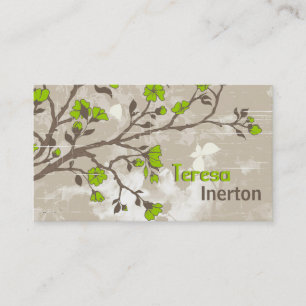 Cartão De Visita O verde limão do vintage floresce o taupe floral