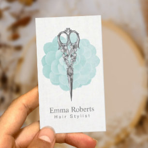 Cartão De Visita O vintage do cabeleireiro Scissor a turquesa