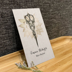 Cartão De Visita O vintage do cabeleireiro Scissor o linho elegante