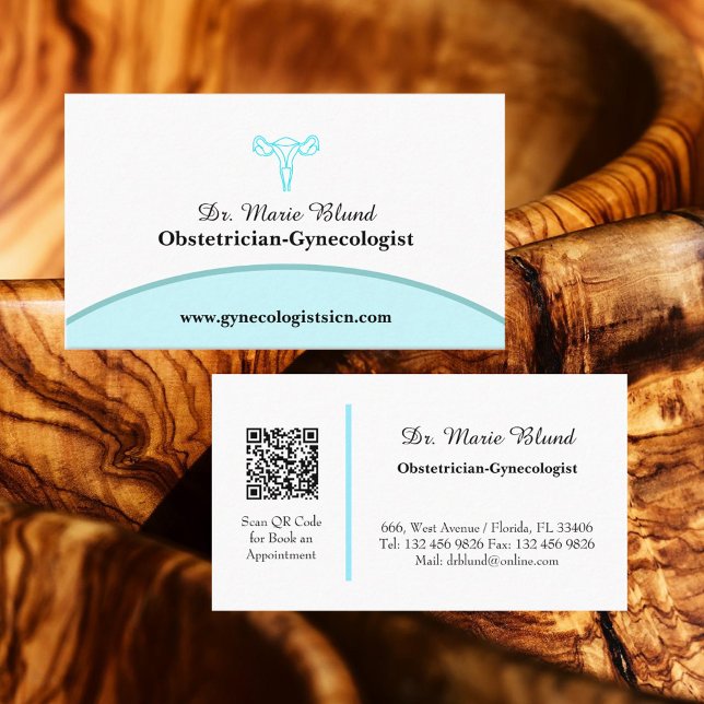 Cartão De Visita OBGYN Teal Modern Elegante com código QR (Criador carregado)