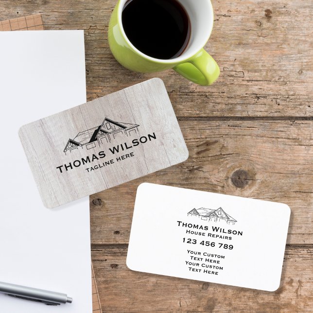 Cartão De Visita Obras modernas de artesanato de carpinteiro madeir (Criador carregado)