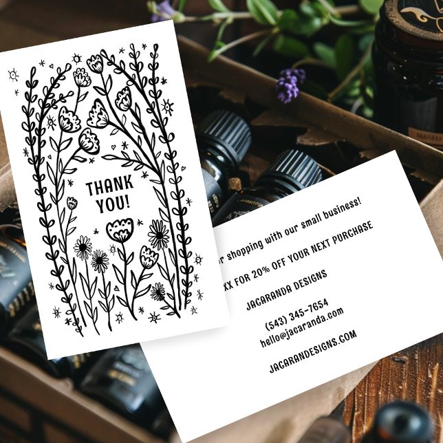 Cartão De Visita OBRIGADO A PEDIR Código de Desconto Elegante Wildf (THANK YOU for your Order Discount Code Elegant Wildflower Customer Appreciation Business Card
)