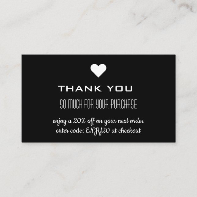 Cartão De Visita Obrigado Black Discount Heart (Frente)