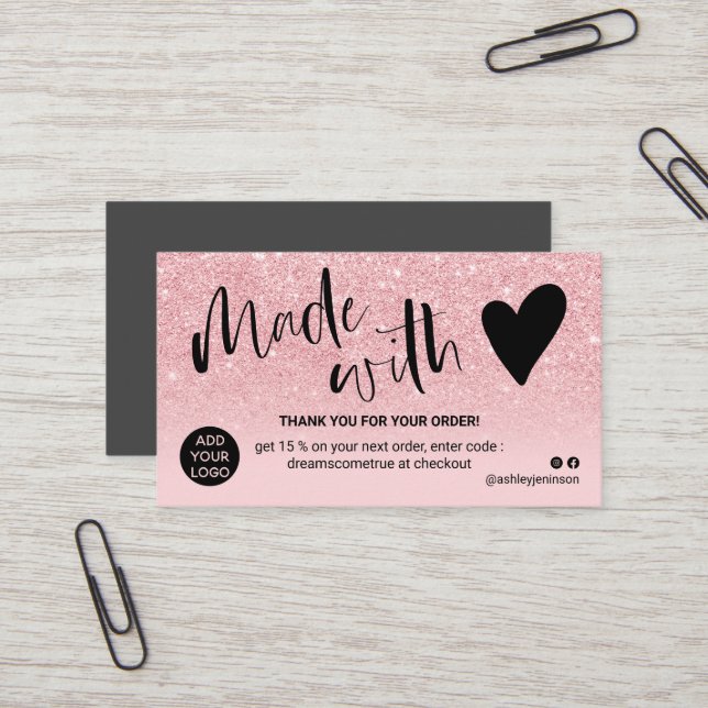 Cartão De Visita Obrigado brilhante rosa brilhante que você fez com (Frente/Verso In Situ)