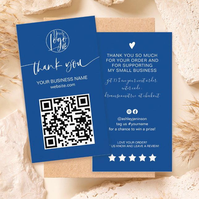 Cartão De Visita Obrigado de ordem azul do código QR do script mode (Modern script QR code blue order thank you Business Card)